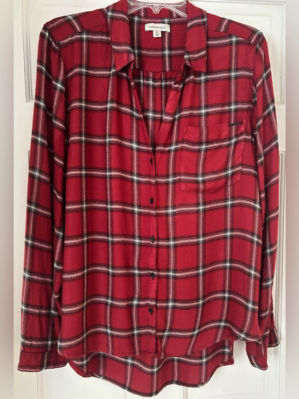 Calvin Klein Jeans Button Front Red Plaid Blouse XL